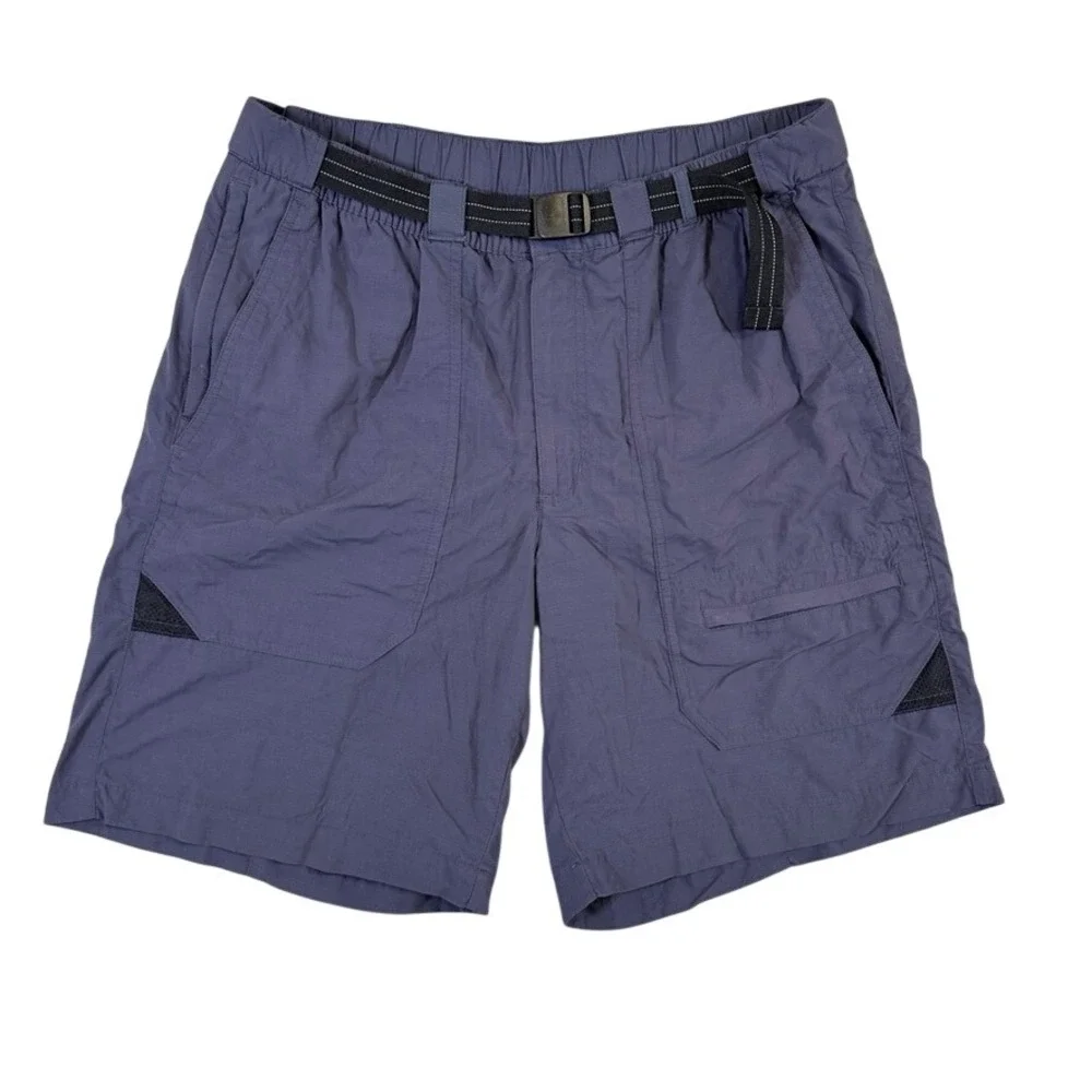 LL Bean Mens Hiking Shorts Gray Blue Nylon Mesh Lined Belted Outdoor 274658
